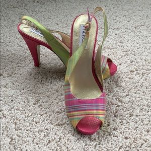 Steve Madden Satin Peep Toe Adjustable Slingbacks
